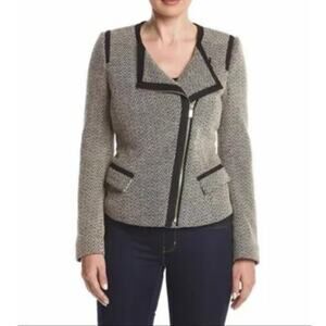 Jones New York Asymetrical zip camel herringbone jacket. Size 12